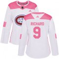 Women Montreal Canadiens #9 Maurice Richard Authentic White Pink Fashion NHL Jersey