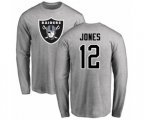 Oakland Raiders #12 Zay Jones Ash Name & Number Logo Long Sleeve T-Shirt