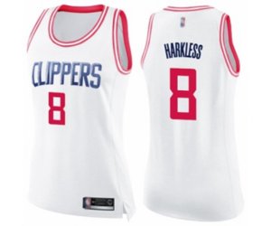 Women\'s Los Angeles Clippers #8 Moe Harkless Swingman White Pink Fashion Basketball Jersey