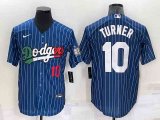 Los Angeles Dodgers #10 Justin Turner Number Navy Blue Pinstripe 2020 World Series Cool Base Nike Jersey