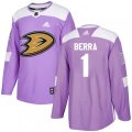 Anaheim Ducks #1 Reto Berra Authentic Purple Fights Cancer Practice NHL Jersey