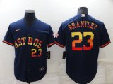 Houston Astros #23 Michael Brantley Number Navy Blue Rainbow Stitched MLB Cool Base Nike Jersey