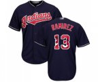 Cleveland Indians #13 Hanley Ramirez Authentic Navy Blue Team Logo Fashion Cool Base Baseball Jersey