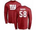 New York Giants #58 Tae Davis Red Name & Number Logo Long Sleeve T-Shirt