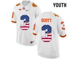 2016 US Flag Fashion Youth Clemson Tigers Artavis Scott #3 College Football Limited Jersey - White