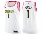 Women's Denver Nuggets #1 Michael Porter Swingman White Pink Fashion Basketball Jersey