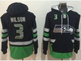Seattle Seahawks #3 Russell Wilson Navy Blue Green Name & Number Pullover NFL Hoodie