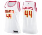 Women's Atlanta Hawks #44 Pete Maravich Swingman White Pink Fashion Basketball Jersey