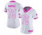 Women New England Patriots #75 Ted Karras Limited White Pink Rush Fashion Football Jersey
