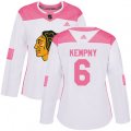 Women's Chicago Blackhawks #6 Michal Kempny Authentic White Pink Fashion NHL Jersey