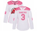Women New Jersey Devils #3 Ken Daneyko Authentic White Pink Fashion Hockey Jersey