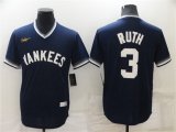 New York Yankees #3 Babe Ruth Navy Blue Cooperstown Collection Stitched MLB Throwback Jersey