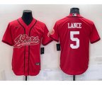 San Francisco 49ers #5 Trey Lance Red Stitched Cool Base Nike Baseball Jersey