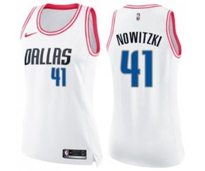 Women\'s Dallas Mavericks #41 Dirk Nowitzki Swingman White Pink Fashion Basketball Jersey