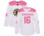 Women Boston Bruins #16 Derek Sanderson Authentic White Pink Fashion Hockey Jersey