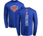 New York Knicks #6 Kristaps Porzingis Royal Blue Backer Long Sleeve T-Shirt
