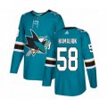 San Jose Sharks #58 Dillon Hamaliuk Authentic Teal Green Home Hockey Jersey