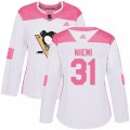 Women Pittsburgh Penguins #31 Antti Niemi Authentic White Pink Fashion NHL Jersey