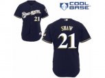 Milwaukee Brewers #21 Travis Shaw Replica Navy Blue Alternate Cool Base MLB Jersey