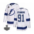 Tampa Bay Lightning #91 Steven Stamkos White Home Authentic 2021 Stanley Cup Jersey