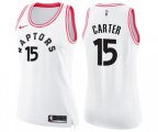 Women's Toronto Raptors #15 Vince Carter Swingman White Pink Fashion Basketball Jersey