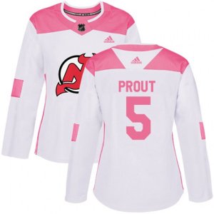 Women New Jersey Devils #5 Dalton Prout Authentic White Pink Fashion NHL Jersey