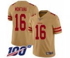 San Francisco 49ers #16 Joe Montana Limited Gold Inverted Legend 100th Season Football Jersey
