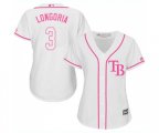 Women's Tampa Bay Rays #3 Evan Longoria Authentic White Fashion Cool Base Baseball Jersey