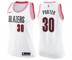 Women's Portland Trail Blazers #30 Terry Porter Swingman White Pink Fashion Basketball Jersey