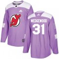 New Jersey Devils #31 Scott Wedgewood Authentic Purple Fights Cancer Practice NHL Jersey