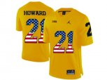 2016 US Flag Fashion-2016 Men's Jordan Brand Michigan Wolverines Desmond Howard #21 College Football Limited Jersey - Yellow