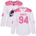 Women's Colorado Avalanche #94 Sampo Ranta Authentic White Pink Fashion NHL Jersey