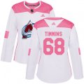 Women's Colorado Avalanche #68 Conor Timmins Authentic White Pink Fashion NHL Jersey