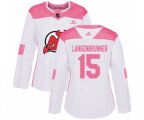 Women New Jersey Devils #15 Jamie Langenbrunner Authentic White Pink Fashion Hockey Jersey