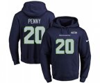 Seattle Seahawks #20 Rashaad Penny Navy Blue Name & Number Pullover Hoodie