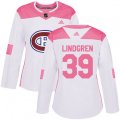 Women Montreal Canadiens #39 Charlie Lindgren Authentic White Pink Fashion NHL Jersey