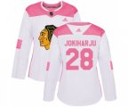 Women's Chicago Blackhawks #28 Henri Jokiharju Authentic White Pink Fashion NHL Jersey