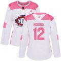 Women Montreal Canadiens #12 Dickie Moore Authentic White Pink Fashion NHL Jersey