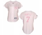 Women's New York Yankees #7 Mickey Mantle Replica White Pink Strip Baseball Jersey