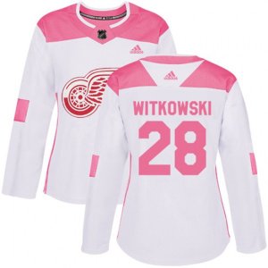 Women\'s Detroit Red Wings #28 Luke Witkowski Authentic White Pink Fashion NHL Jersey