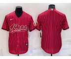 San Francisco 49ers Blank Red Pinstripe With Patch Cool Base Stitched Baseball Jersey