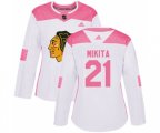 Women's Chicago Blackhawks #21 Stan Mikita Authentic White Pink Fashion NHL Jersey