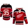 Old Time Hockey Detroit Red Wings #35 Jimmy Howard Premier Red Sawyer Hooded Sweatshirt NHL Jersey