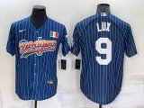 Los Angeles Dodgers #9 Gavin Lux Rainbow Blue Red Pinstripe Mexico Cool Base Nike Jersey