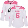 Women's Dallas Stars #6 Julius Honka Authentic White Pink Fashion NHL Jersey