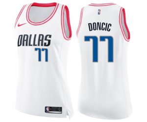 Women\'s Dallas Mavericks #77 Luka Doncic Swingman White Pink Fashion Basketball Jersey