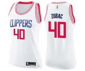Women\'s Los Angeles Clippers #40 Ivica Zubac Swingman White Pink Fashion Basketball Jersey