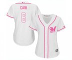 Women's Milwaukee Brewers #6 Lorenzo Cain Replica White Fashion Cool Base Baseball Jersey