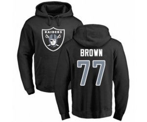 Oakland Raiders #77 Trent Brown Black Name & Number Logo Pullover Hoodie