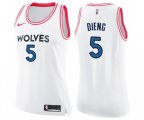 Women's Minnesota Timberwolves #5 Gorgui Dieng Swingman White Pink Fashion Basketball Jersey